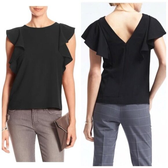 Banana Republic Women Lucia Flutter Sleeve Blouse Top V Back SZ 10 Elegant - Picture 1 of 11